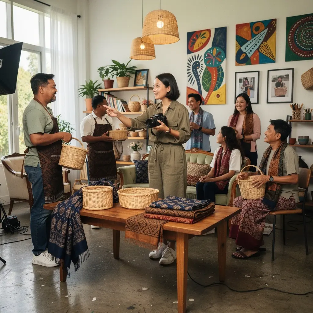 A close-up shot of a beautifully arranged product display featuring various items for a marketing campaign.