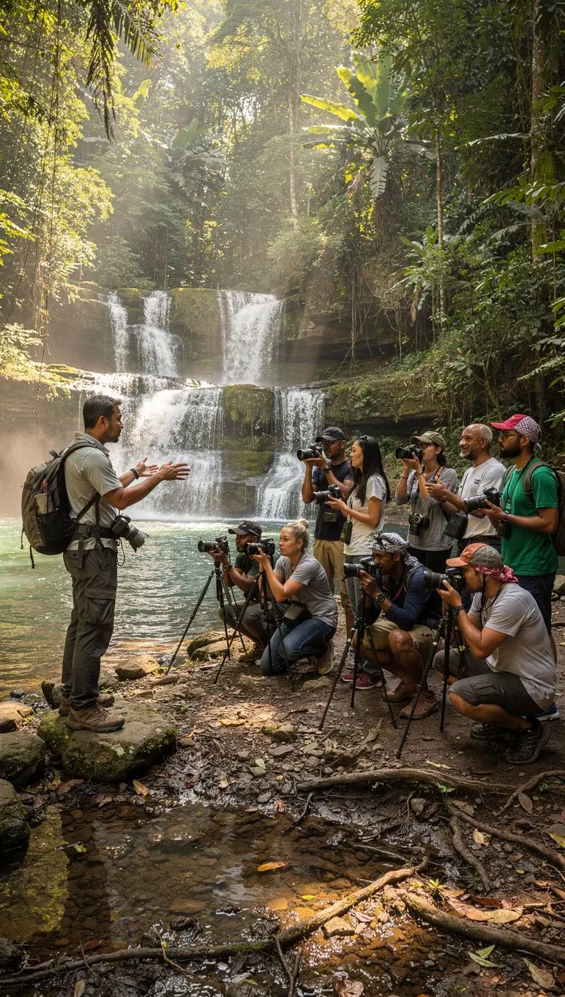 A professional photographer capturing a vibrant corporate event with guests enjoying the atmosphere and networking.